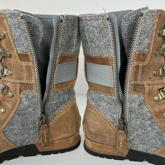 Sorel Major Carly Lace UP Boots Tan Grey with Side Zipper Anthropologie Size 8 - Picture 7 of 13